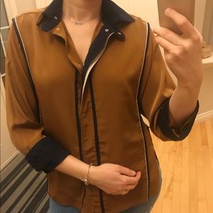 Ginger color-navy blue Silk shirt